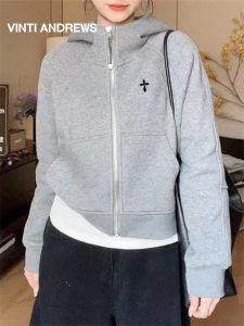 Gray Hooded Sweatshirt Jacket Fashion New Design for Petite