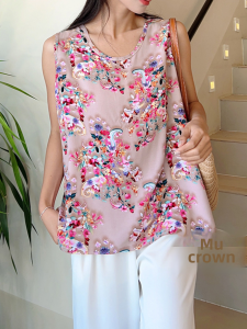 เสื้อกล้ามผ้าป๊อปปลิ้นผู้หญิงเสื้อคุณแม่เสื้อยืดลำลองทรงหลวมแบบบางสำหรับฤดูร้อนเสื้อแขนกุดผ้าฝ้ายเทียมไซส์ใหญ่สำหรับวัยกลางคนและผู้สูงอายุ