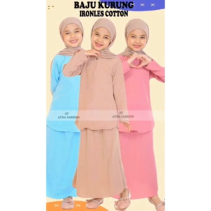 BUDAK CEY COTTON PLAIN BAJU KURUNG KIDS DRESS MUSLIMAH 2 YEARS TO 12 YEARS Anak Dusty Pink