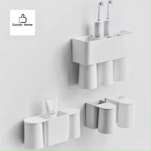 Goody Home ชุดจัดเก็บถ้วยน้ำ ด้วยแม่เหล็ก พร้อมชั้นวางแปรงสีฟัน ของใช้ ใช้สติ๊กเกอร์กาวติดผนัง