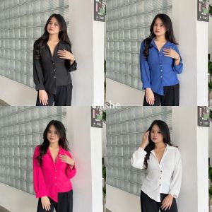 Mia Top Baju Blouse Wanita Atasan Lengan Panjang Crinkle Airflow Anti Lecek Korean Style Kekinian Terbaru Ootd by Clashe