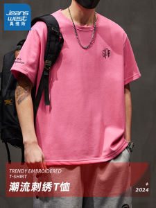 Jeanswest Mens Short Sleeve T-Shirt Summer Thin round Neck Loose Fit Casual Cotton Polyester Blend Anti-Wrinkle Trendy Top