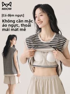 MiiOW | Pure Cotton Summer Sleepwear Womens Loose Fit Sleeveless Home Clothes Set With Chest Pad Vest Can Be Worn Outside Short Pants