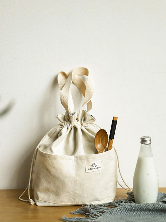 Japanese Style Canvas Bento Bag Portable Handheld Lunch Box Bag