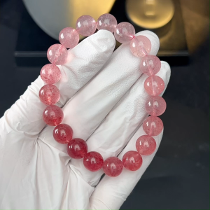 TIMESWIND Natural Original Crystal Strawberry Quartz Gradient Pink Round Beaded Women Bracelet Gift Fashion Jewelry with Certificate