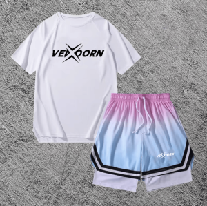 American Style Basketball Uniform Short Sleeve Sports Set Quick Dry Training Shooting Jersey T-Shirt Men Summer Gradient Shorts