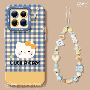 Silicone Phone Case for Xiaomi 17 pro 13 Ultra 12 pro Max 14 Youth Grid Pattern Female Version Full Cover Anti-Fall Cute Cat Soft Shell