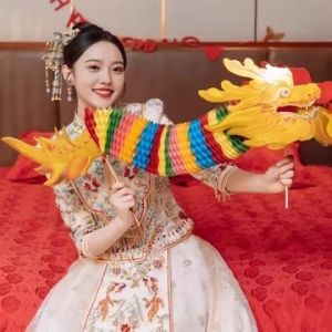 Wedding Dragon Dance Prop Photo Shoot Decoration New Bride Morning Robe Ancient Style Atmosphere Paper Cutting Flower Pulling
