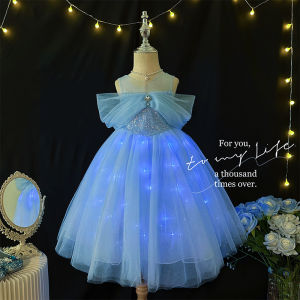 Girl Princess Elsa Dress Summer Will Shine Aisha Formal Dress Kids Western Style Sleeveless Puffy Mesh Skirt