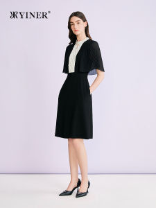 YINER | Colorblock Beaded Acetate Blended Cape Sleeve Dress