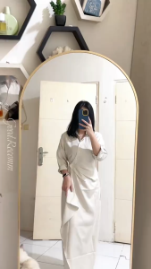 COD GRATIS ONGKIR Olivia Flare Asymmetric Long Dress Kancing Depan Maxi Casual Polos Twill Press Body Wanita Remaja Dewasa Korean Style