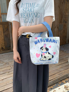 Original Large Capacity Canvas Tote Bag for Women 2025 New Style Commuter Handbag School Class Tote Bag Green Buckle Cute Dog