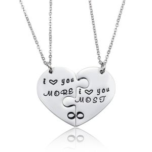 Romantic Stainless Steel Heart Matching Necklace I Love You More Couple Necklaces Jewelry Gifts