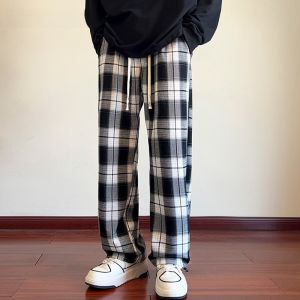 HetingHOME | Quần dài thường ngày kẻ sọc cạp vừa cho nam mùa thu quần dài ống đứng rộng rãi thời trang hợp thời trang cho cặp đôi