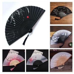 Quạt Cầm Tay Quạt Cổ Trang Trung Quốc Bằng Vải Lụa Thân Tre Xếp Xòe Tròn Dùng Làm Trang Trí