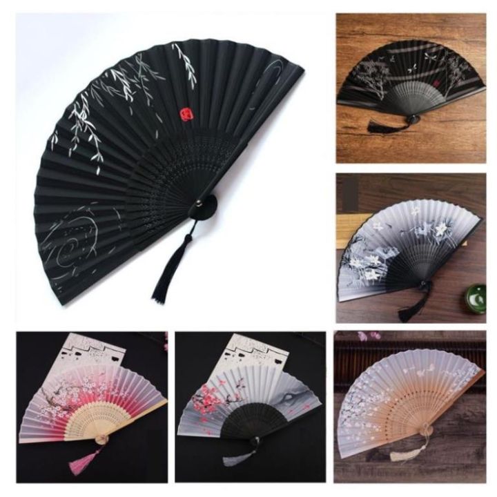 Quạt Cổ Trang Quạt Cầm Tay Bằng Vải Lụa Thân Tre Xếp Xòe Tròn Dùng Làm ...