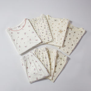 Spring Summer Childrens Home Clothes Set Sleepwear Modal Uke Silk Long Sleeve Pants Air Conditioned Room 130-160 Code Girls