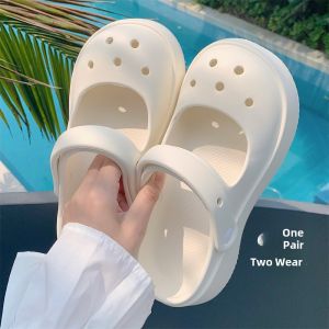 Cute Dog Head Slippers Womens Summer EVA Thick Bottom Anti-slip Hollow out Sandals Korean Style Cartoon Print Flat Heel