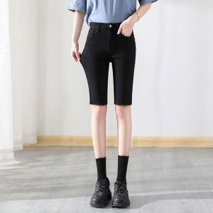 Slim Fit Skinny Jeans Elastic Waistband Seven Eight Lengthened Summer Thin Denim Straight Leg Pants Womens Fashion Outerwear