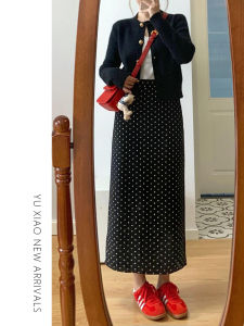 YUXIAO | Black Polka Dot A-Line Midi Skirt High Waist Large Size Flattering