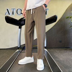 Ice Silk Casual Pants Mens Pure Color Loose Summer Youth Korean Style Handsome Straight Leg Nine Points West Pants