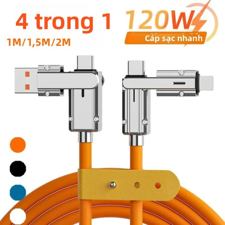 Cáp USB Type C 4 Trong 1, 120W, Sạc Nhanh, Truyền Dữ Liệu Cho iPhone ...