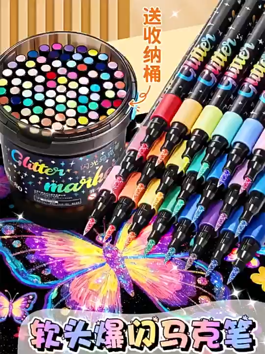 120 Color Dual Tip Glitter Metallic Outline acrylic marker set colored ...