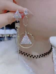 Accessible Luxury Temperament and Fully-Jewelled Triangle Geometric Earrings Niche Design Earrings 2022 New Long Tassel Earrings