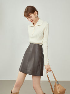 Fashionable Brown A-Line Mini Skirt High Waist Simple Design Womens Autumn Winter New Style Short Skirt Commute Pure Color
