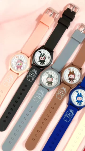 Cute-Jam Tangan Anak Cartoon Labubu Strap Karet Analoq dengan Angka Muncul