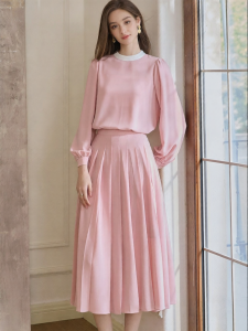 Roey s house | Elegant French Pink Womens Outfit Shirt and Skirt Set