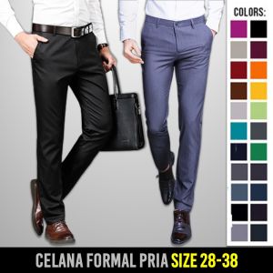 Celana Bahan Kantoran Pria Panjang Slim Formal Polos / Tersedia Warna Berbeda