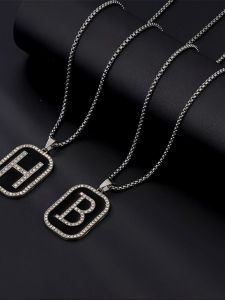 Full Diamond H Letter Pendant B Mens and Womens Long Sweater Chain Fashion Stylish Hip Hop Versatile Internet Celebrity Fall and Winter Clothes Accessories