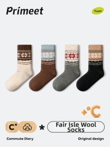 PRIMEET | Warm Vintage Style Autumn and Winter Merino Wool Mid Calf Socks