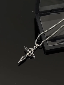 Fashion Punk Ring Cross Pendant Necklace Mens and Womens Hip Hop Street Long Sweater Necklace