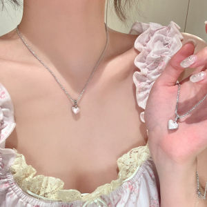 Double-Sided Pearl Drop Heart Shaped Necklace Womens Luxury Choker Clavicle Chain Pendant Alloy Material Pink Color