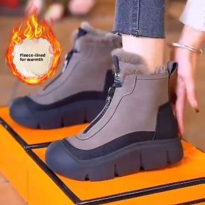Winter Cotton Shoes High Top Womens Boots Comfortable Lightweight Zipper Style Daily Warmth Synthetic Leather Upper Boot