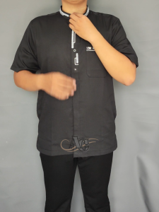 Baju Koko Pria Dewasa Lengan Pendek Terbaru Bordir Katun Toyobo Premium Hitam Ukuran M L XL XXL