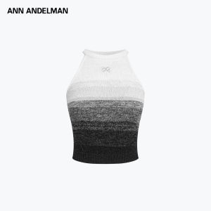 ANN ANDELMAN | Gradient Color Knitted Contrast Collar Short Tank Top