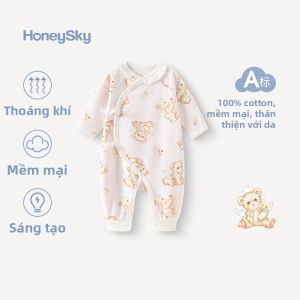 HoneySky | Áo liền quần dài tay 100% cotton cho trẻ sơ sinh mùa thu