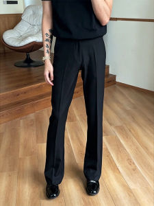 ZHUOCAN | Quần Tây Đen Phong Cách Slim Straight từ Vải Lụa Băng Nam Cao Cấp Thanh Lịch Cao Waisted