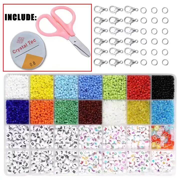 [24 hours delivery]5000Pcs Beads Kit, 3mm Glass Seed Beads, Alphabet ...