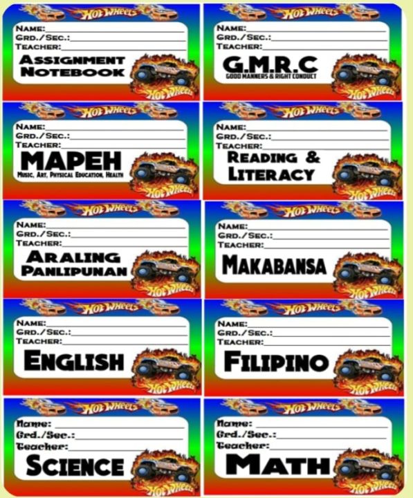 Kids Set Notebook Subject Sticker Label 10pcs | Printed in waterproof ...