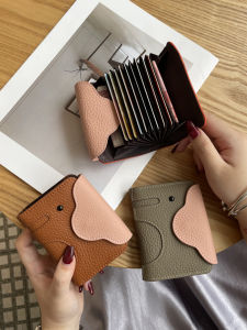 กระเป๋าใส่บัตรหนังแท้ลายจิ๋วช้าง กระเป๋าใส่บัตรหนังวัวสีตัดกันน่ารักสำหรับผู้หญิง กระเป๋าใส่บัตรหนังนิ่ม กระเป๋าใส่บัตรแบบพับได้ กระเป๋าใส่บัตรทรงสี่เหลี่ยม