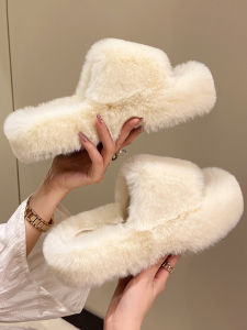 Womens Outdoor Slippers Soft Fur Thick Bottom Cotton Slippers Korean Style Spring Summer Autumn Winter Trendy Slip-On Shoes
