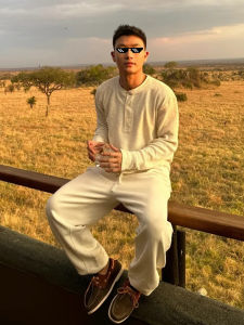 Cleanfit สีขาว เสื้อยืดแขนยาวผู้ชาย Early ฤดูใบไม้ร่วง สไตล์เกาหลี Henry ปกเสื้อ เสื้อฐานลายวาฟเฟิล เสื้อสเว็ตเชิ้ต