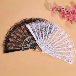 Makery【Ready in Stock】 Vintage Style Lace Folding Hand Fan Bride Hand Fan Art Craft Gift Decor