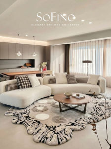 SoFINO | Luxury Irregular Long-haired Thick Black and White Carpet