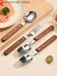 Rosewood Handle 304 Stainless Steel Spoon Solid Wood High Aesthetic Value Internet Famous Dining Spoon Soup Spoon Fork
