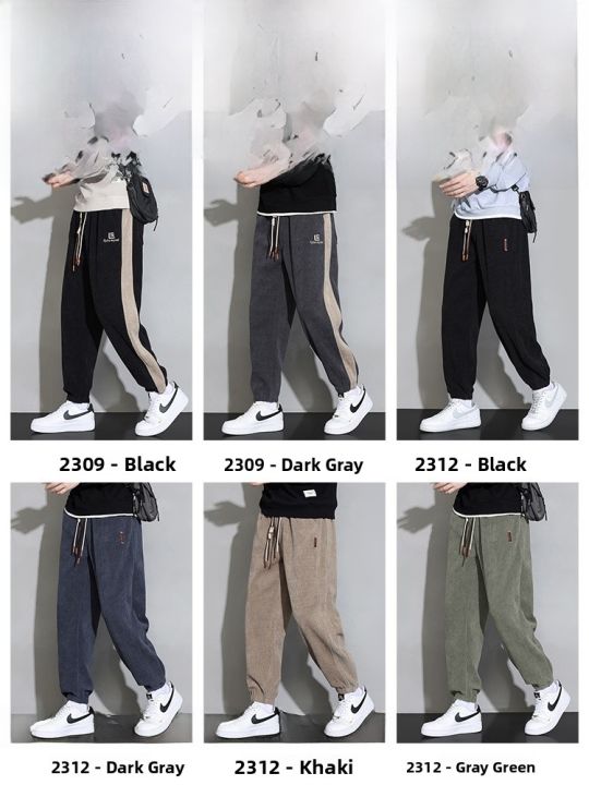ROMON%20%7C%20Lormen%20Men's%20Corduroy%20Casual%20Pants%20Loose%20Sporty%20Workwear%20Long%20Trousers%20Snug%20Fit%20Sweatpants%20Fashionable%20Urban%20Style%20Autumn%20-%20Image%205